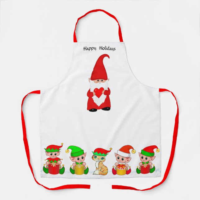 Tablier Joli gnome de Noël et équipe d'elfes  (Recto)