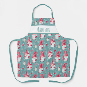 Tablier Joli Gnome de Noël Fête de la Pâtisserie Nom Perso