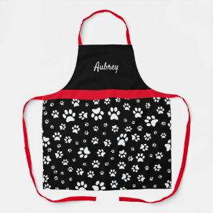 Tablier Joli imprimé patte personnalisé rouge noir et blan
