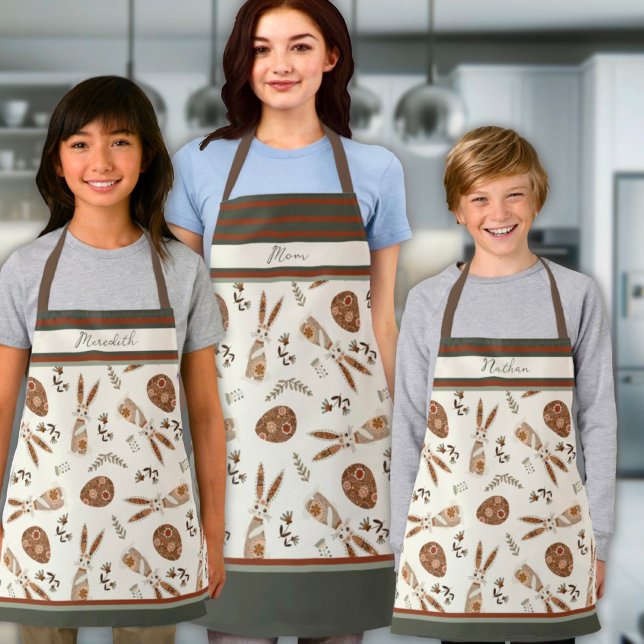 Tablier Joli lapin de Pâques Motif Nom personnalisé Folk (Créateur téléchargé)