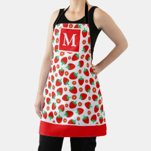 Tablier Joli Monogramme de Fraises d'Été Rouges et Blanche