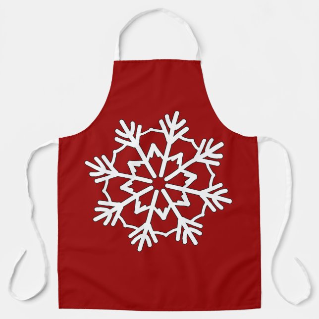 Tablier Joli motif de flocon de neige rouge foncé (Recto)