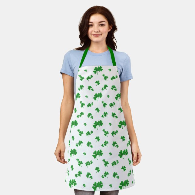 Tablier Joli motif de trèfle à gradient vert (Porté)