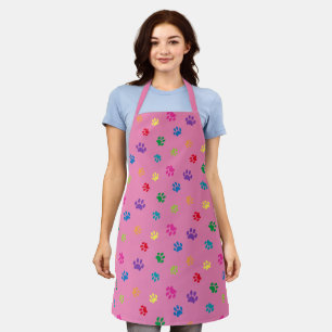 Tablier Joli motif d'empreintes de pattes colorées rose