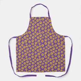 Tablier Joli motif d'empreintes de pattes violet et or
