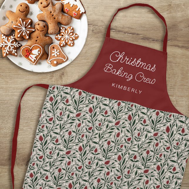 Tablier Joli motif floral Noël Cuisinière de Noël | Nom (Créateur téléchargé)