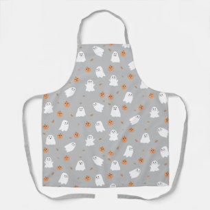 Tablier Joli motif Halloween gris fantôme et citrouille