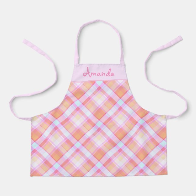 Tablier Joli Motif rose Plaid Personnalisé Enfants Apron (Recto)