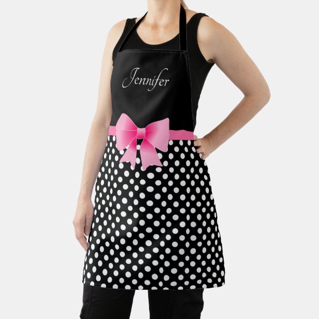 Tablier Joli Nœud Rose Noir Et Blanc Nom (Insitu)
