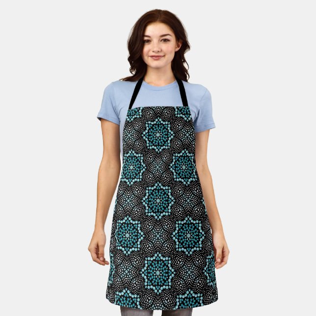 Tablier Joli noir blanc blanc Turquoise Dot Art féminin (Porté)