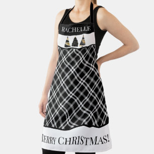 Tablier Joli Noir et Or Arbres de Noël et Plaid