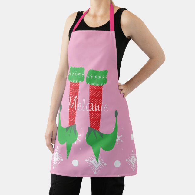 Tablier Joli nom de lutin rose flocons de Noël (Insitu)