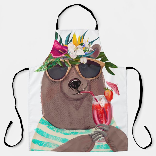 Tablier Joli ours de caricature d'été (Recto)