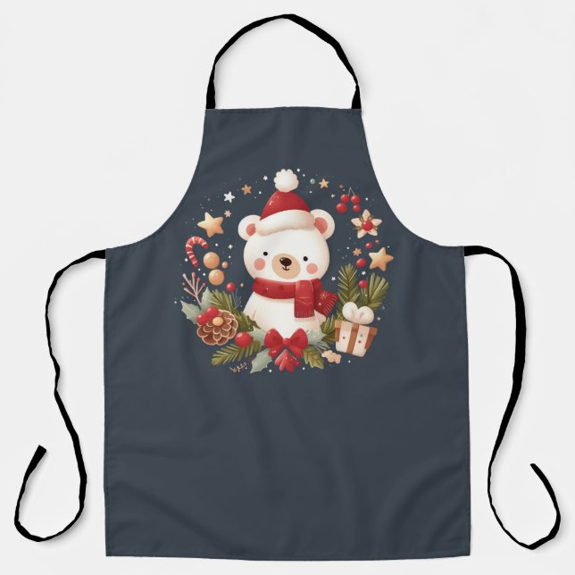 Tablier Joli ours de Noël/d'hiver en couronne (Recto)
