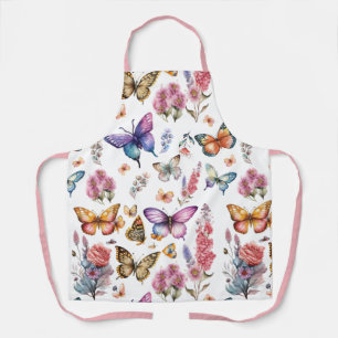 Tablier Joli papillon d'aquarelle Motif de jardin fleuri