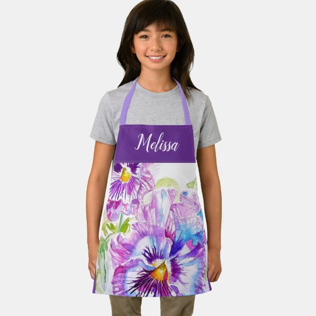 Tablier Joli Pastel Floral Pansy Purple Girls Apron (Insitu)