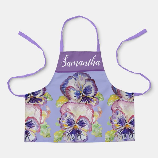 Tablier Joli Pastel Floral Pansy Purple Girls Art Apron (Recto)