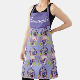 Tablier Joli Pastel Floral Pansy Purple Womans Art Apron