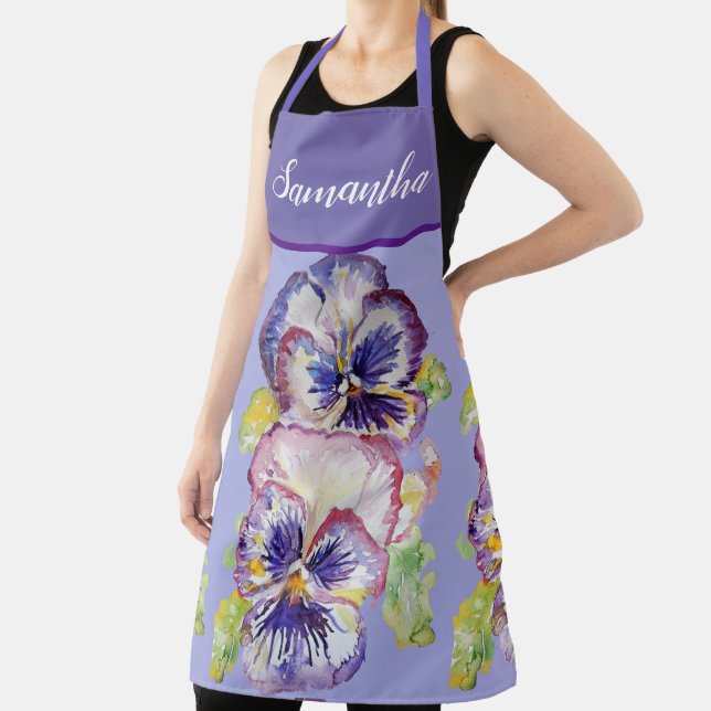 Tablier Joli Pastel Floral Pansy Purple Womans Art Apron (Insitu)