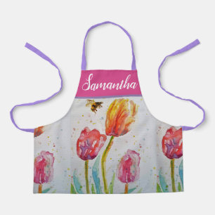 Tablier Joli Pastel Floral Tulip Pink Bee Womans Apron