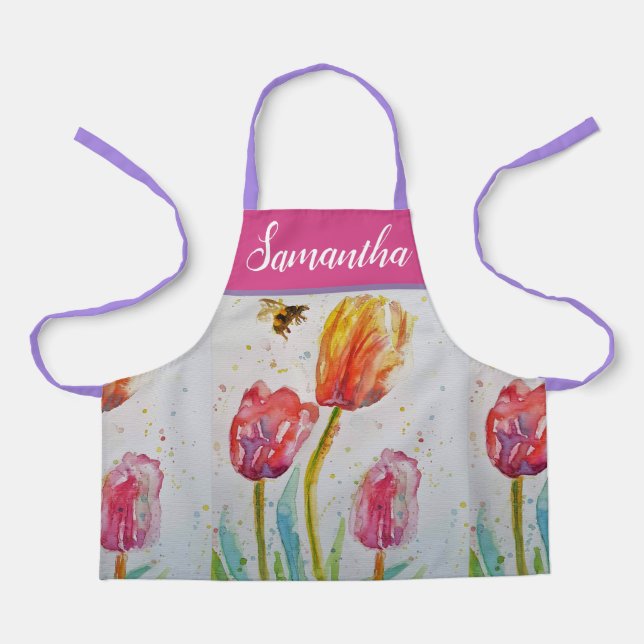 Tablier Joli Pastel Floral Tulip Pink Bee Womans Apron (Recto)