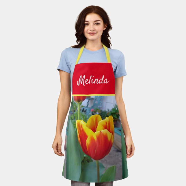 Tablier Joli Pastel Floral Tulip Pink Bee Womans Apron (Porté)