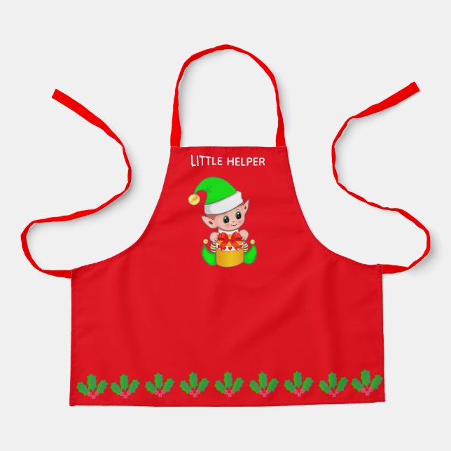 Tablier Joli petit lutin d'aide de Noël en rouge (Recto)