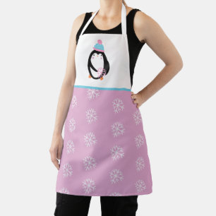 Tablier Joli pingouin flocon de neige de Noël rose vacance