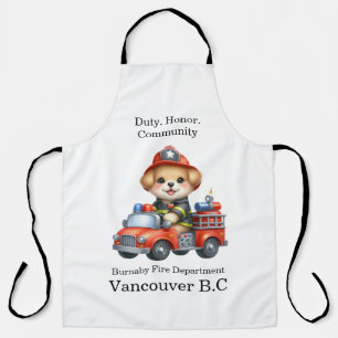 Tablier Joli pompier à chiot sur un camion rouge vif