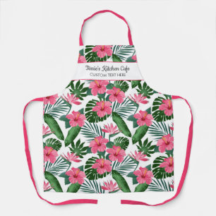 Tablier Joli rose Fleurs tropicales Nom personnalisé Text