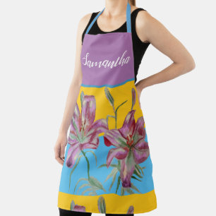 Tablier Joli rose Lily Aquarelle Cuisine Floral Apron