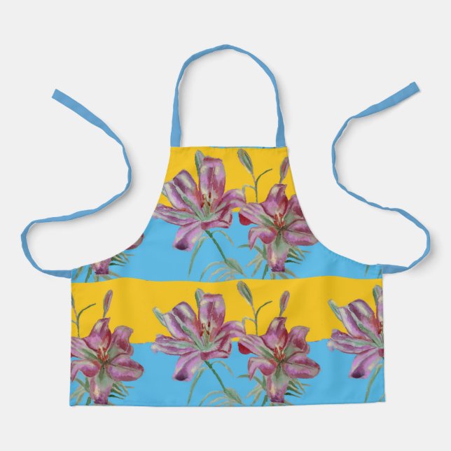 Tablier Joli rose Lily Aquarelle Cuisine Floral Apron (Recto)