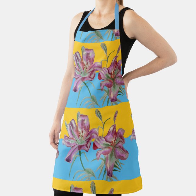 Tablier Joli rose Lily Aquarelle Cuisine Floral Apron (Insitu)