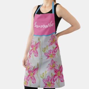 Tablier Joli rose Lily Aquarelle Cuisine Floral Apron