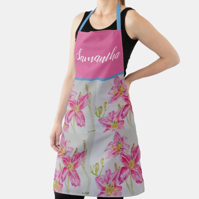 Tablier Joli rose Lily Aquarelle Cuisine Floral Apron (Insitu)