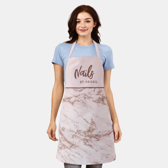 Tablier Joli Rose Rose Gold Nail Styliste Apron (Porté)