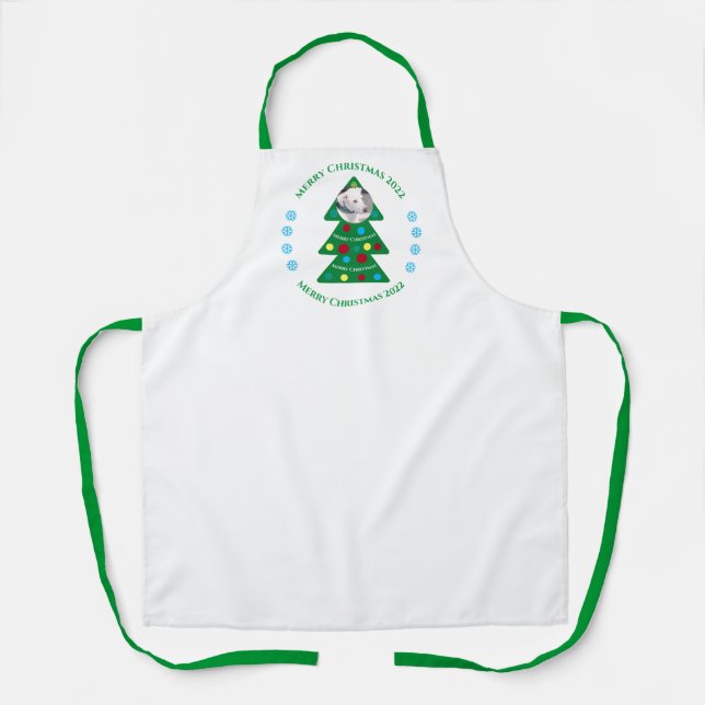 Tablier Joli sapin de Noël avec chien blanc de vacances (Recto)