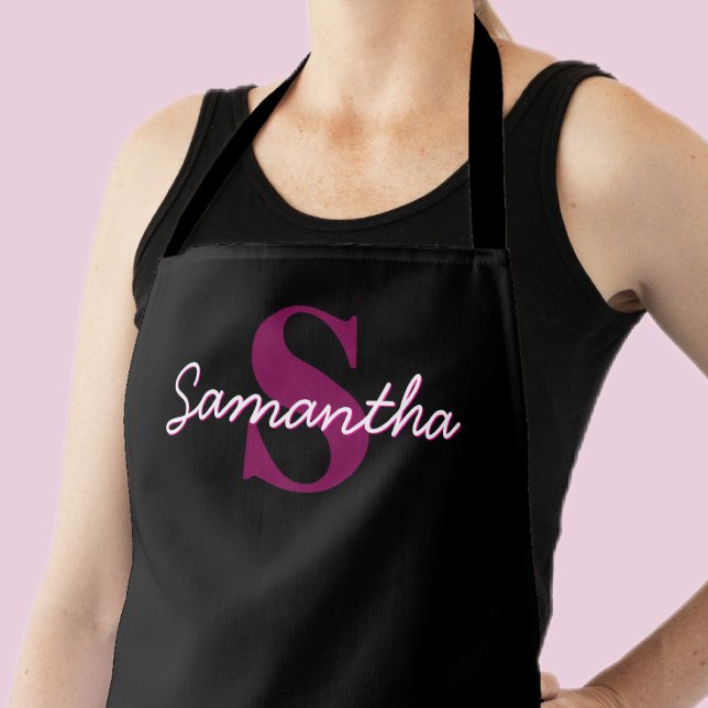 Tablier Joli script de monogramme personnalisable rose et  (Créateur téléchargé)