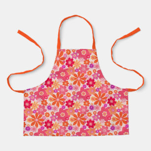 Tablier Joli Style Rétro Motif Floral Orange Rose Enfants