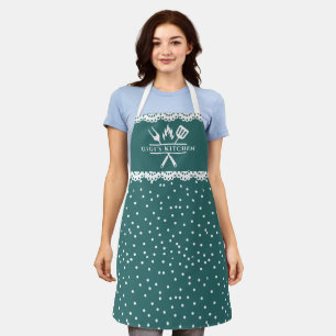 Tablier Joli Vert Blanc Petits Points en Dentelle Gigi's N