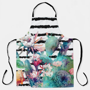 Tablier Jolie aquarelle Cactus Floral Black Stripes
