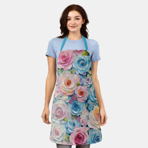 Tablier Jolie Aquarelle Pastel Fleurs Peintes