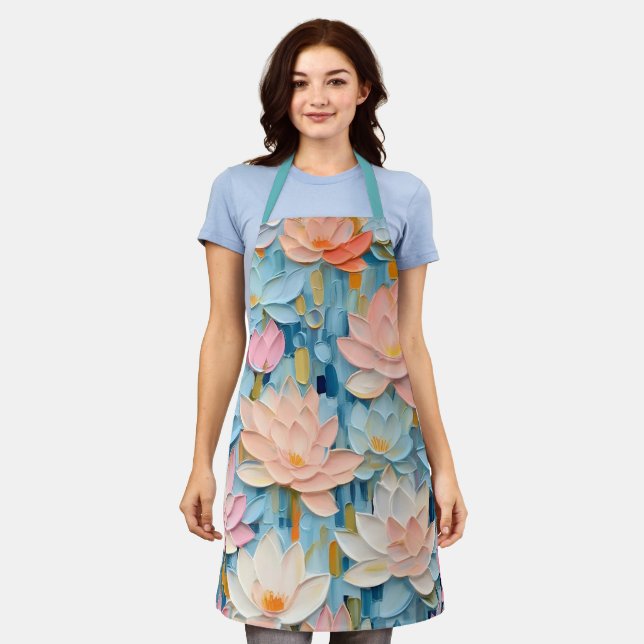 Tablier Jolie Aquarelle Pastel Fleurs Peintes (Porté)