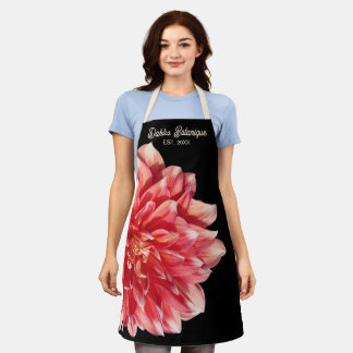 Tablier Jolie Dahlia Rouge Corail Nom de Magasin Date Sur