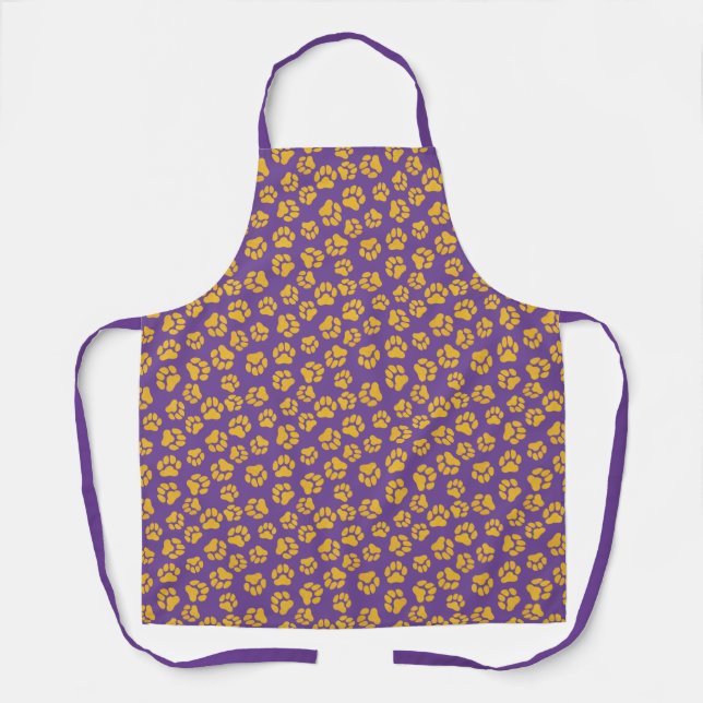 Tablier Jolie empreinte de patte violette et dorée (Recto)