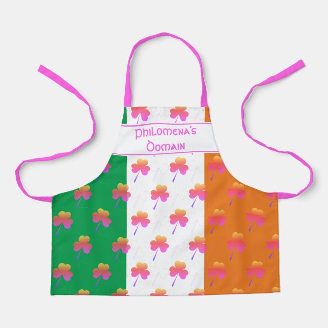 Tablier Jolie Fille Drapeau Irlandais Rose TRÈFLE Filles (Recto)