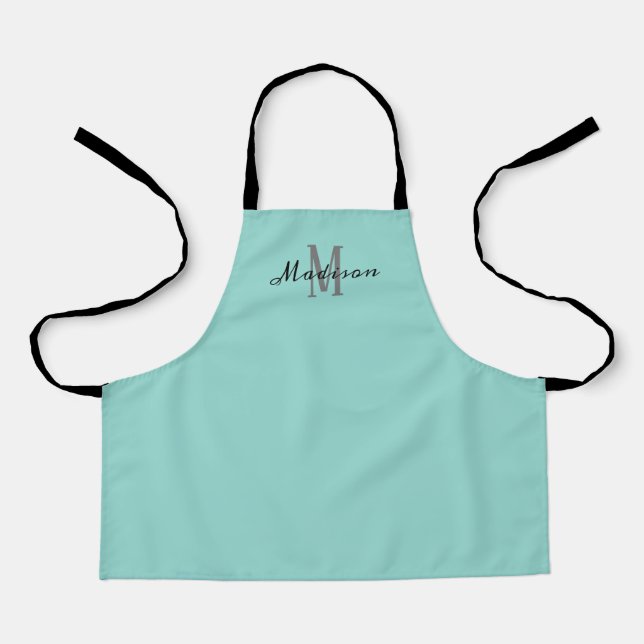 Tablier Jolie fille Script Turquoise Monogramme Enfants pe (Recto)