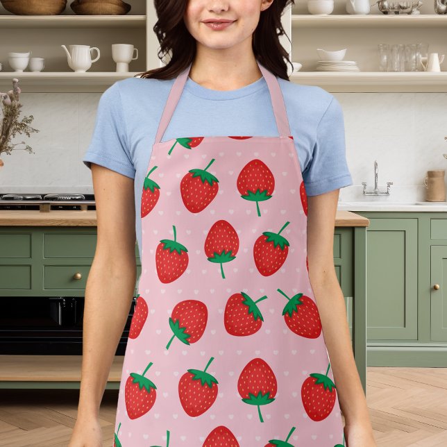 Tablier Jolie fraise d'été rose et rouge (Créateur téléchargé)