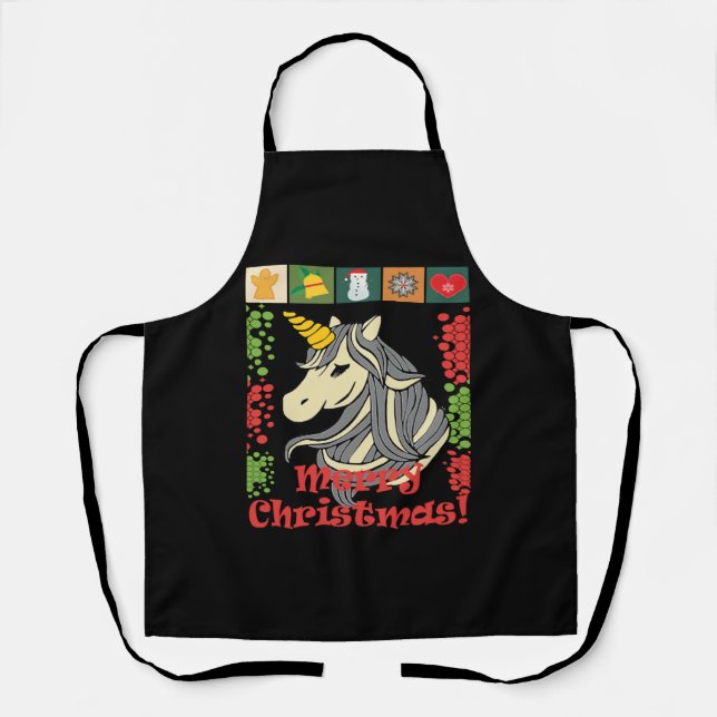 Tablier Jolie licorne de Noël. (Recto)