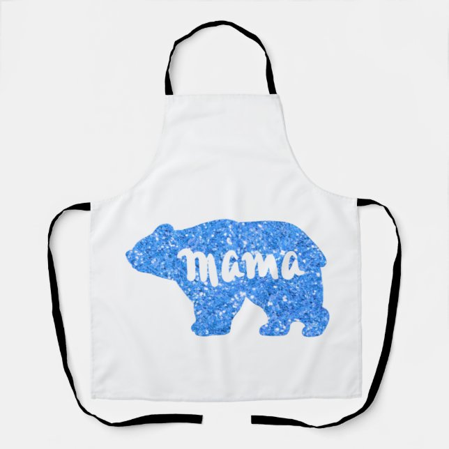 Tablier Jolie maman ours bleu scintillant design pour elle (Recto)
